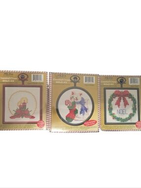 Counted Cross Stitch Holiday Ornament Kit Set with Red & Green Designs